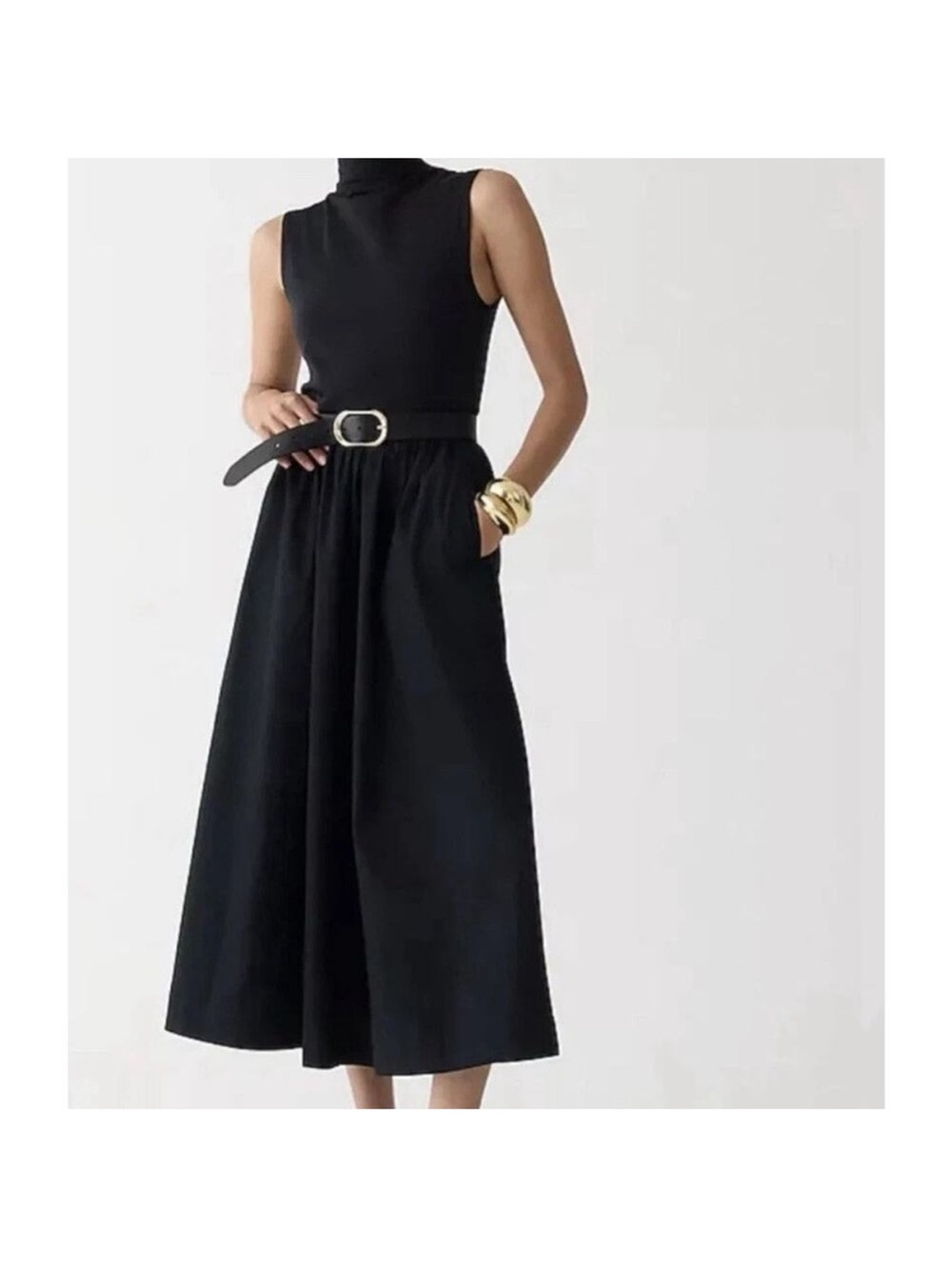J Crew fitted knit mockneck dress with poplin skirt, Black, small